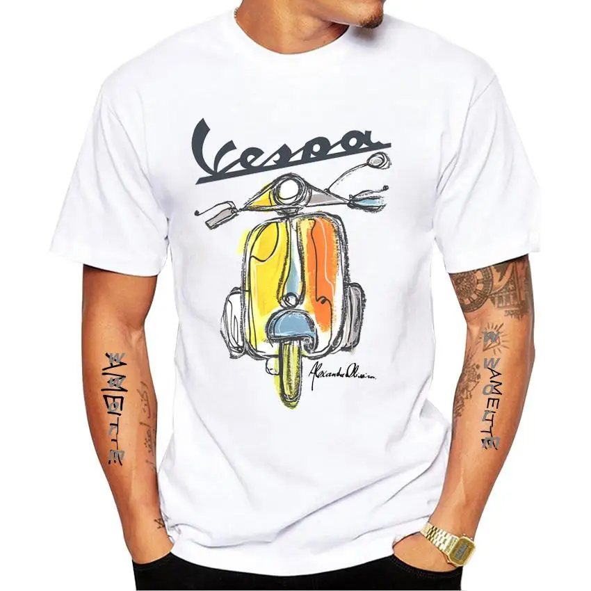 

Kaus Pria Skuter Seni Vespa Italia Klasik Retro Pendek Pria Musim Panas Baru Hip Hop Atasan Putih Kasual Anak Laki-laki t shirt