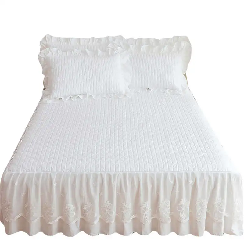 Cotton Solid Korean sle Princess Sle Bed Skirt Single Piece Pure Bedspread Lace Yarn White .8M Bedspread-