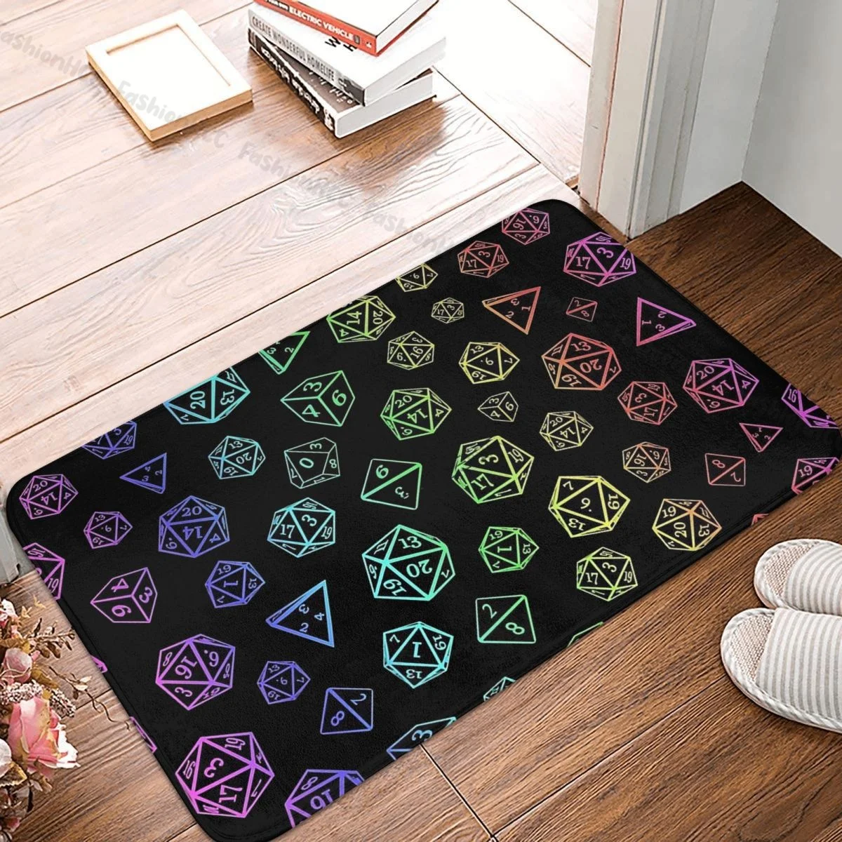 

Geek Non-slip Doormat Living Room Mat Rainbow D20 Roleplaying Game Dice Pattern Floor Carpet Welcome Rug Home Decorative