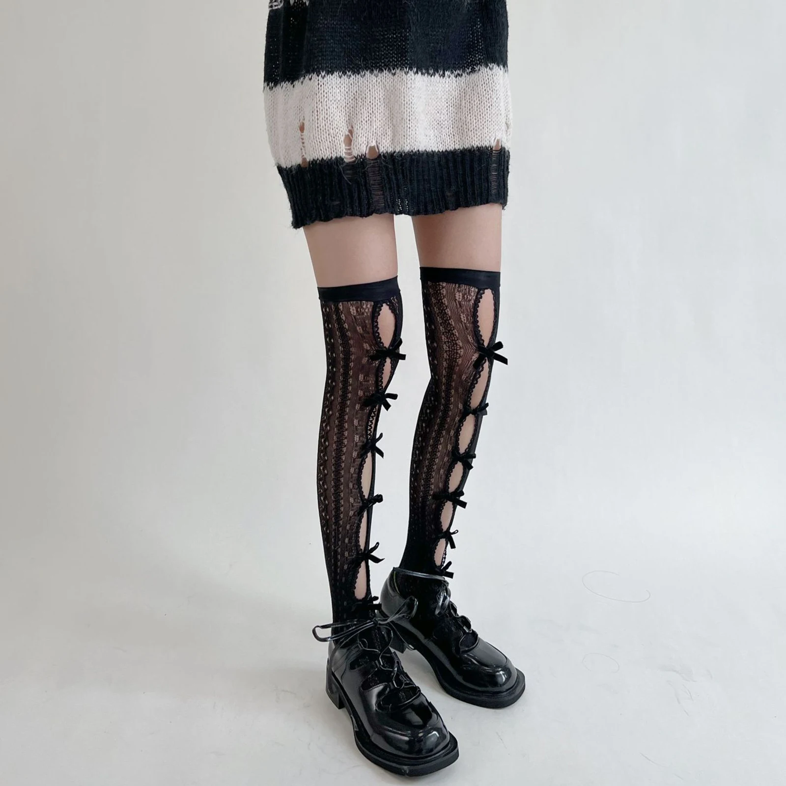 

Women Thigh-high Socks, See-through Hollowed Bowknot Lotita Stockings for Cosplay Club Party