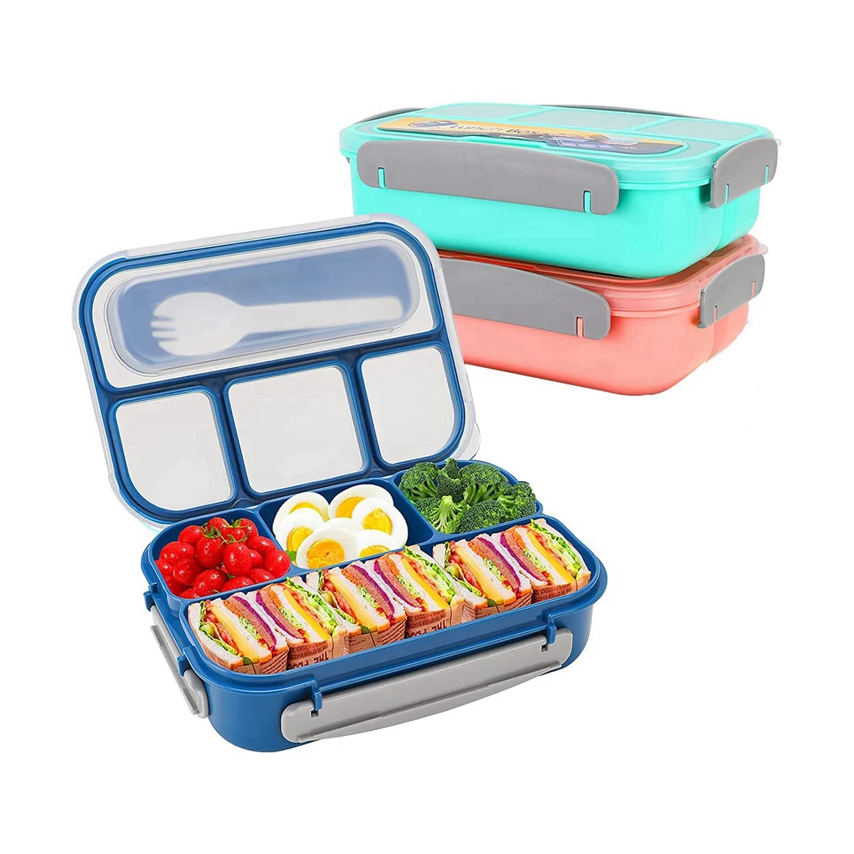

Bento Box Lunch Box Kids, 1300ML 4 Compartment Lunch Box Containers,Leak Proof,Microwave/Dishwasher/Freezer Safe