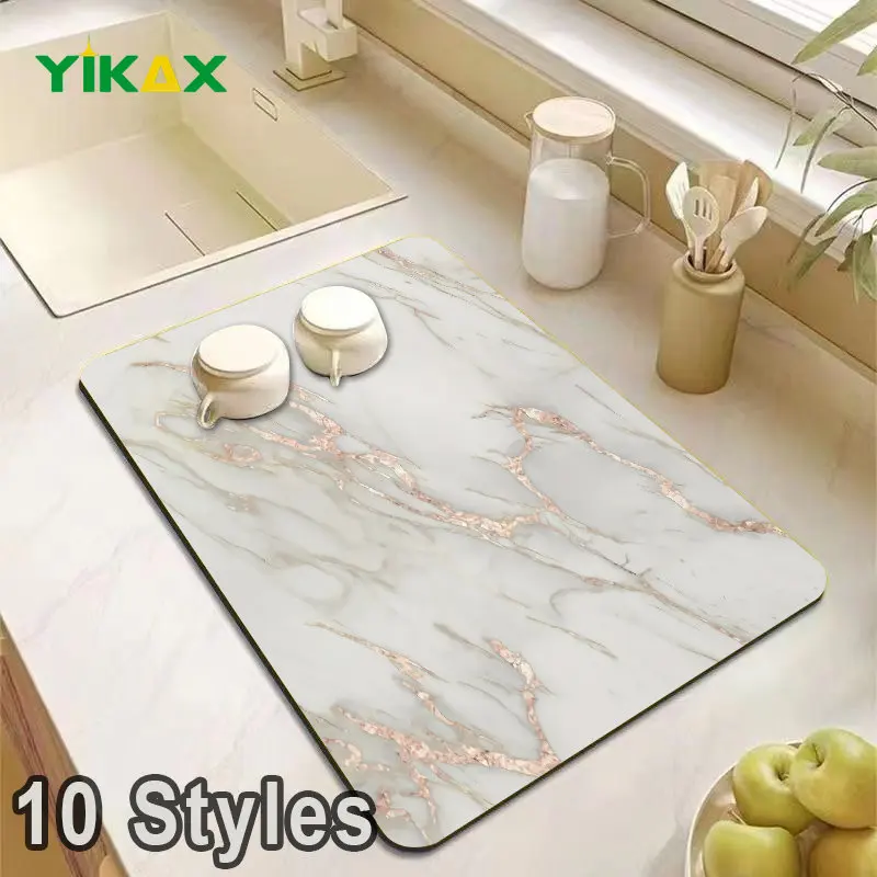 Marbling Drain Pad Mat Kitchen Dish Drying Super Absorbent Tableware Bottle Anti-slip Rug Luxury Kettle Dinnerware Bar Tablemat