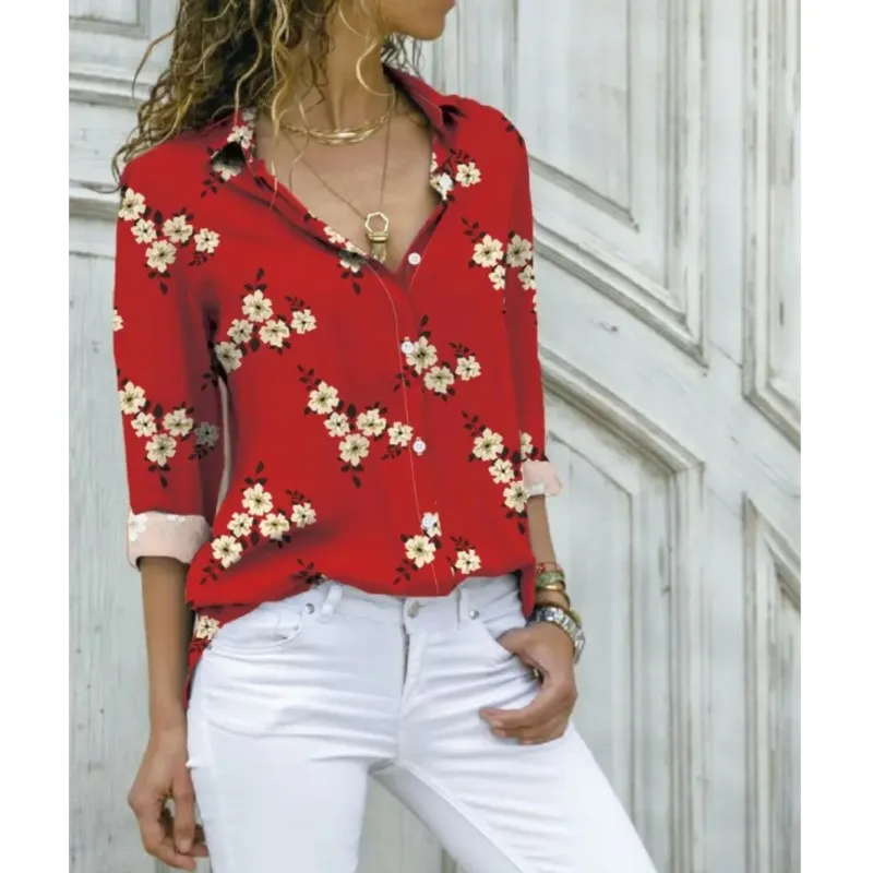 Новая женская рубашка с длинными рукавами и цветочным принтом на пуговицах