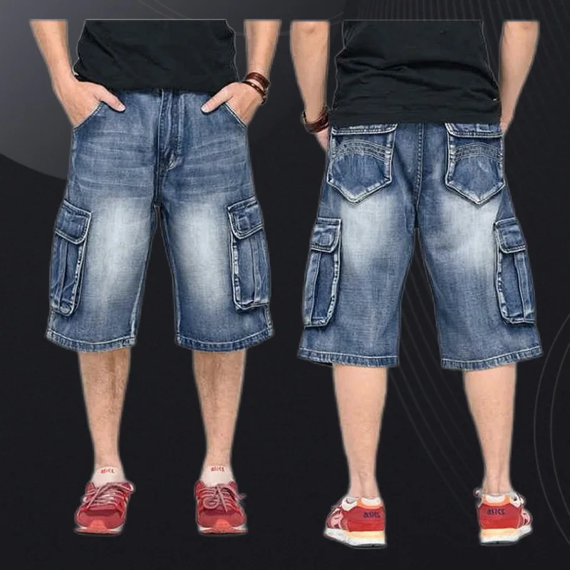 Straight Jeans Men Loose Ripped Short Jeans Streetwear Baggy  Denim Shorts Male Brand Clothes Skateboard Jeans For Male