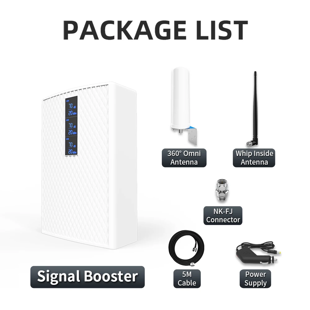 GOBOOST Cellular Signal Amplifier For RV/Truck 2G 3G 4G Tri Band Booster 70dB 850 900 1700 1800 1900 2100 MHz Network Repeater