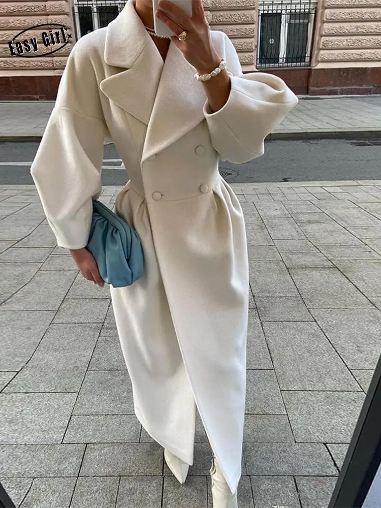 

Женское шерстяное пальто-туника, элегантная повседневная длинная офисная куртка с рукавами-фонариками и тяжелым отворотом, Осень-зима 2022