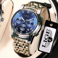 lige fashion watches with stainless steel top brand luxury sports chronograph quartz wristwatc men relogio masculino