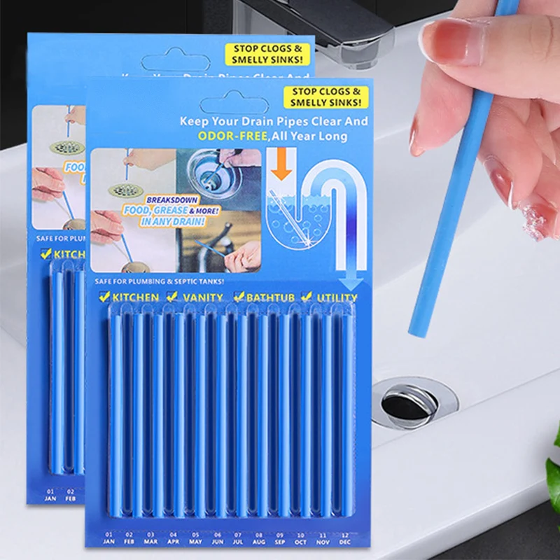 

12Pc 10cm/3.94in Sani Sticks Oil Decontamination Kitchen Toilet Bathtub Drain Cleaner Spot Pipe Cleaner Clean Sewer Cleaning Rod