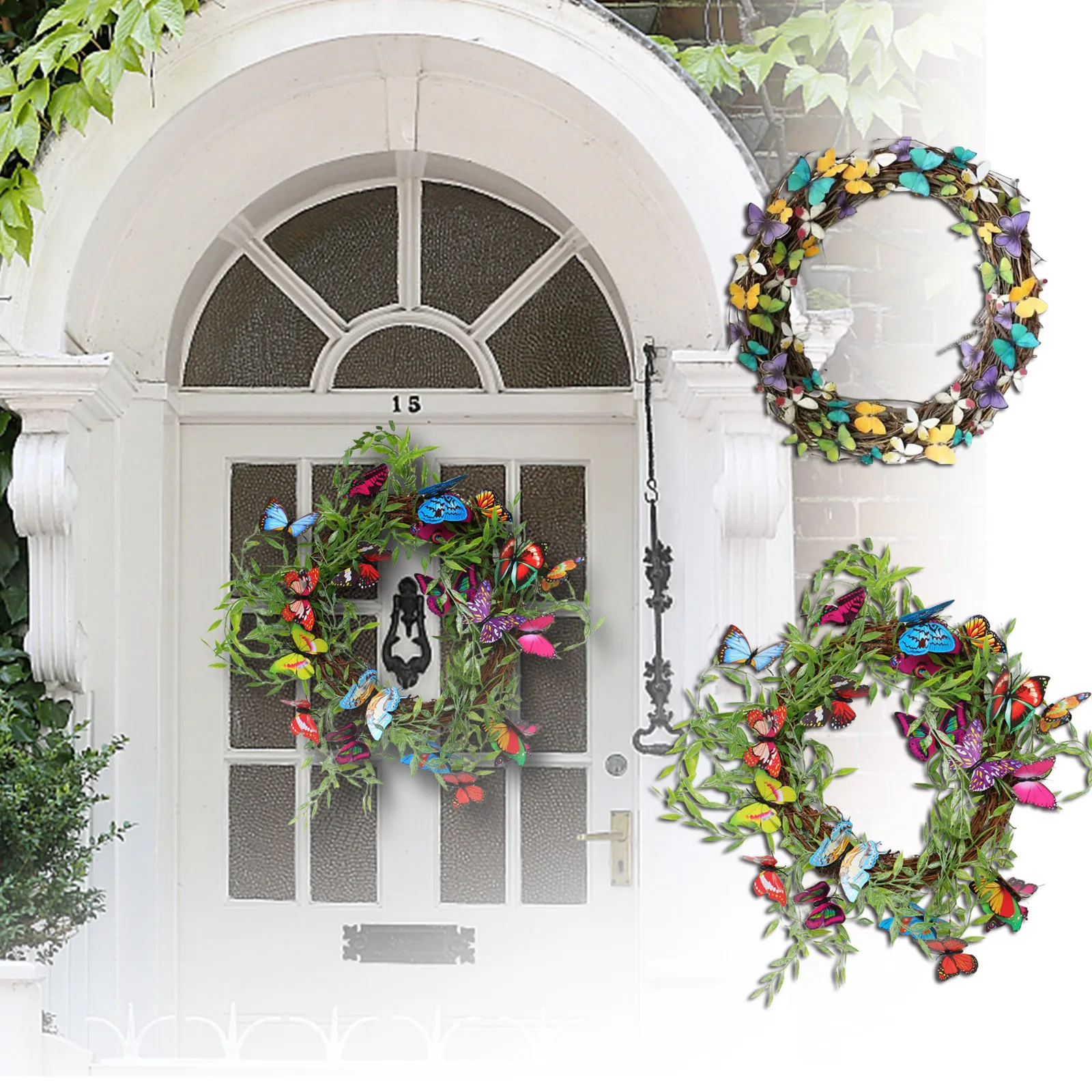 

Spring Welcome Wreath Farmhouse Daily Natural Rattan Wreath Front Door Daily Four Seasons Simulation Flower Wreath