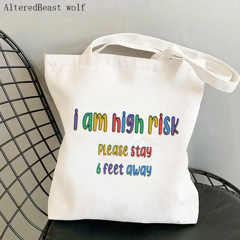 

Fashion Women Shopper I am high risk please stay away Printed Shopping Canvas Shopper Bag girl handbag Tote Shoulder Lady Bag