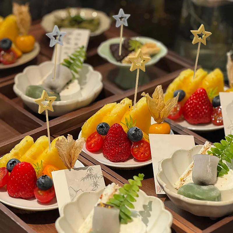 50 шт. одноразовые бамбуковые шампуры золотого серебряного цвета в форме звезды