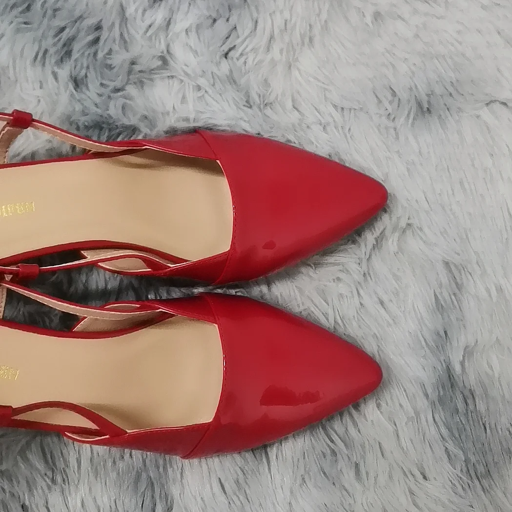 LOSLANDIFEN Daily all-match Sandal Shoes Pointed Toes High Heels Sexy 5cm Low Casual Back Empty Buckle Pumps Red Wedding Shoes