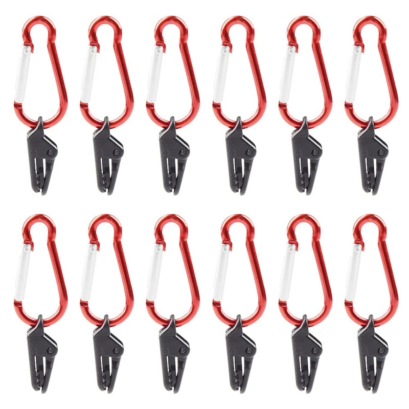 

12 Pcs Windproof Clamp Set Universal Tent Clip Tent Fastening Lock Clip with Carabiner for Outdoor Camping Farm Garden