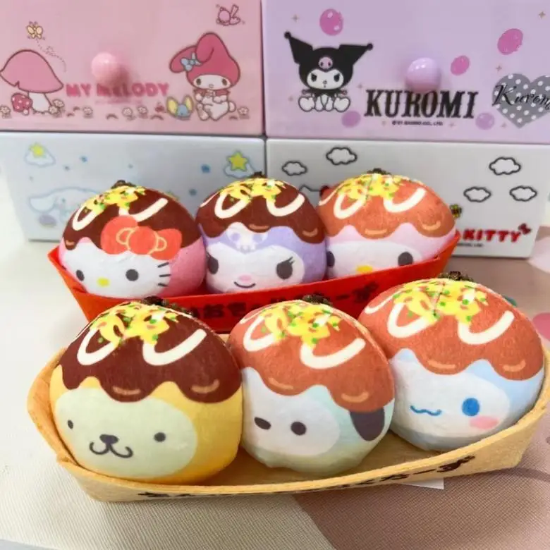 

17cm Kawaii Melody Kuromi Cinnamoroll Pompompurin Plush Pendant Anime Anpanman Takoyaki Stuffed Doll Toy Bag Decor Gift for Girl