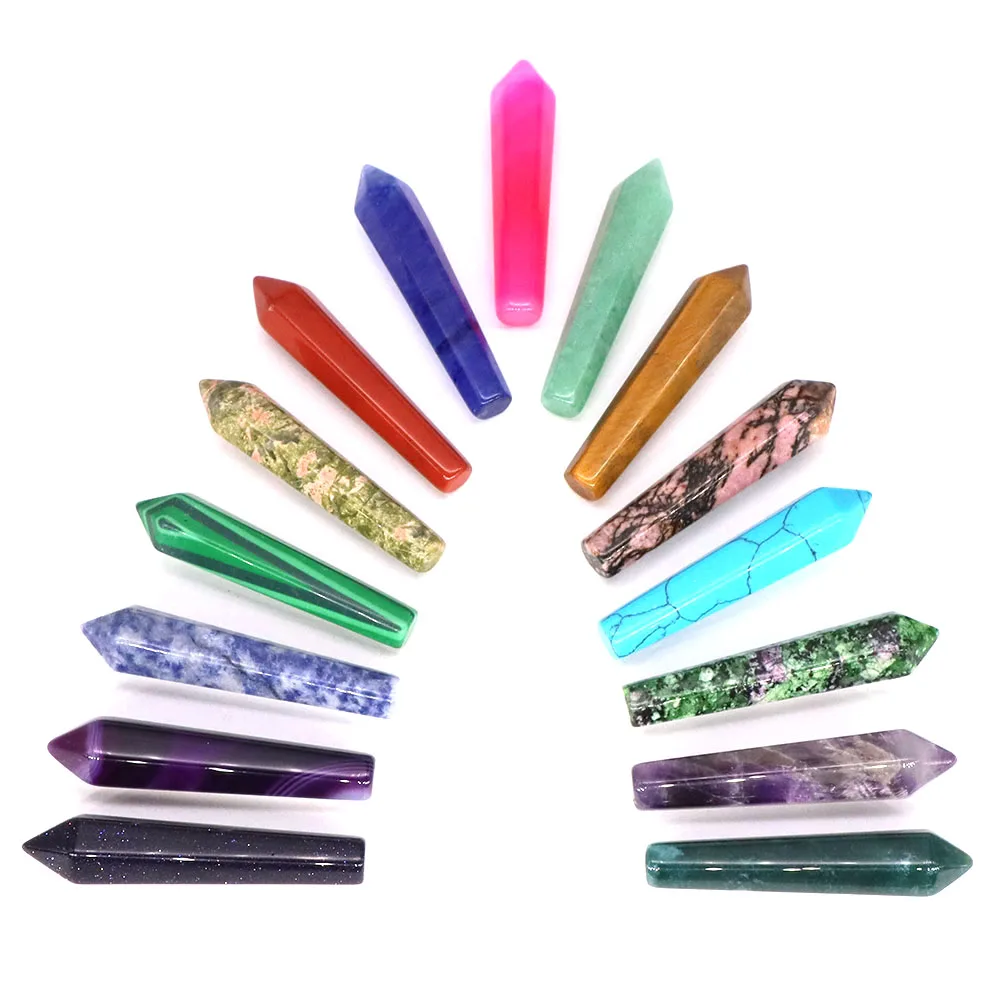 Hexagonal Column Tower Point Wand Natural Stone Healing Crystal Reiki Polished Gemstone For DIY Pendant Necklace Fashion Jewelry