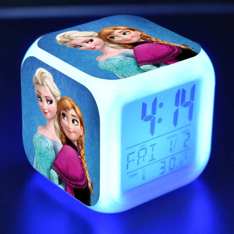 

Disney Frozen Alarm Clock Anime Movie Character Aisha Anna Colorful discoloration Square Rechargeable Birthday Gift party favors