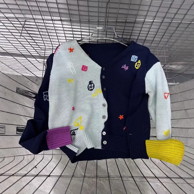 WTHT модный женский лоскутный дизайн с контролем цвета вязаный кардиган 2024 зимний