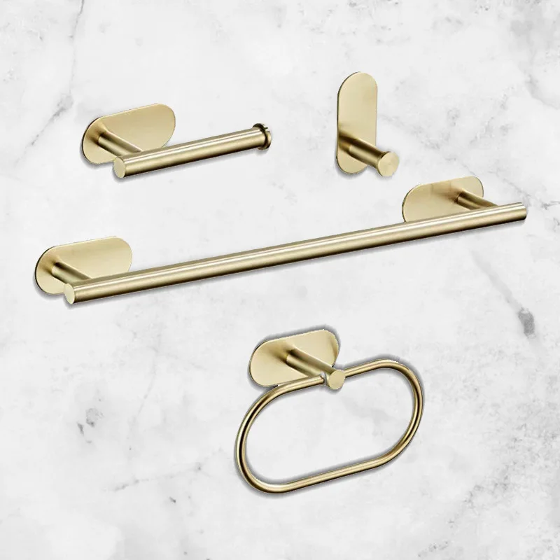 

YCRAYS No Drilling Gold Black Bathroom Accessories Sets Toilet Tissue Roll Paper Holder Towel Rack Bar Ring Robe Hook Hardware