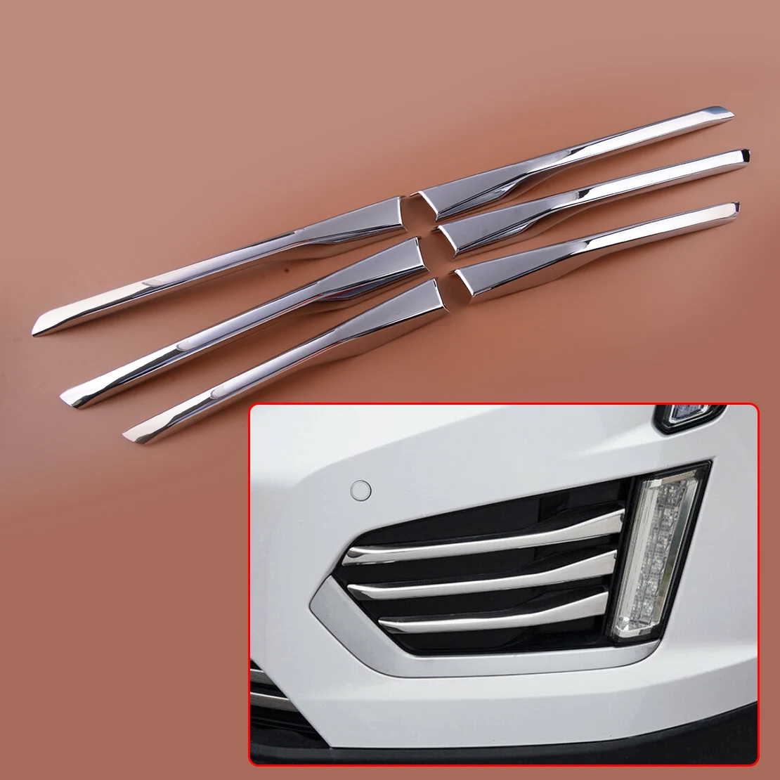 

6Pcs Car Front Left & Right Bumper Fog Light Lamp Trim Cover Stripe Chrome ABS Fit for Cadillac XT5 2016 2017 2018 2019