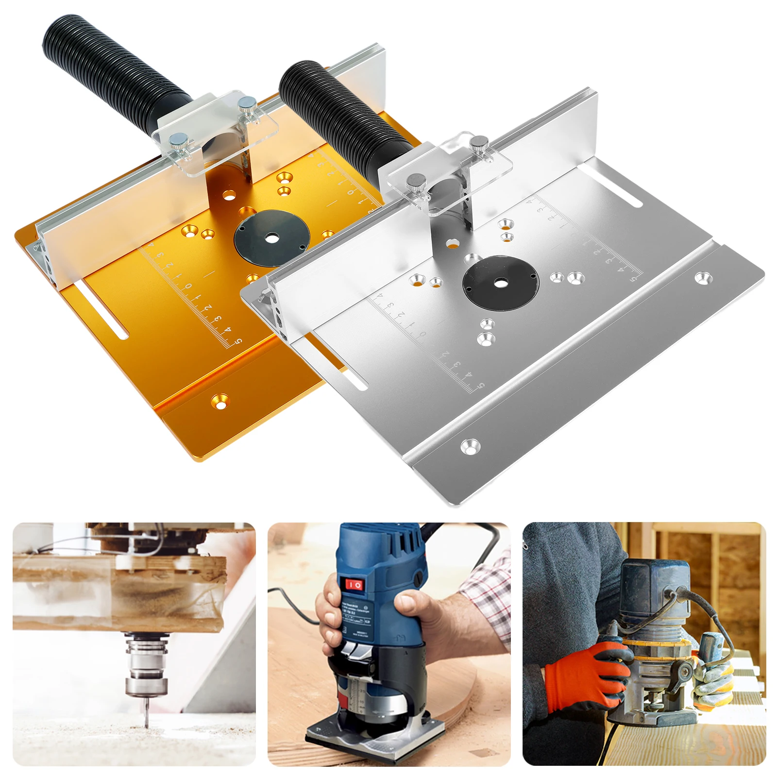 

Router Table Insert Plate 9.4 x 7.9 x 0.2 Inch Aluminum Alloy Portable Milling Machine Flip Board with Clear Scale for