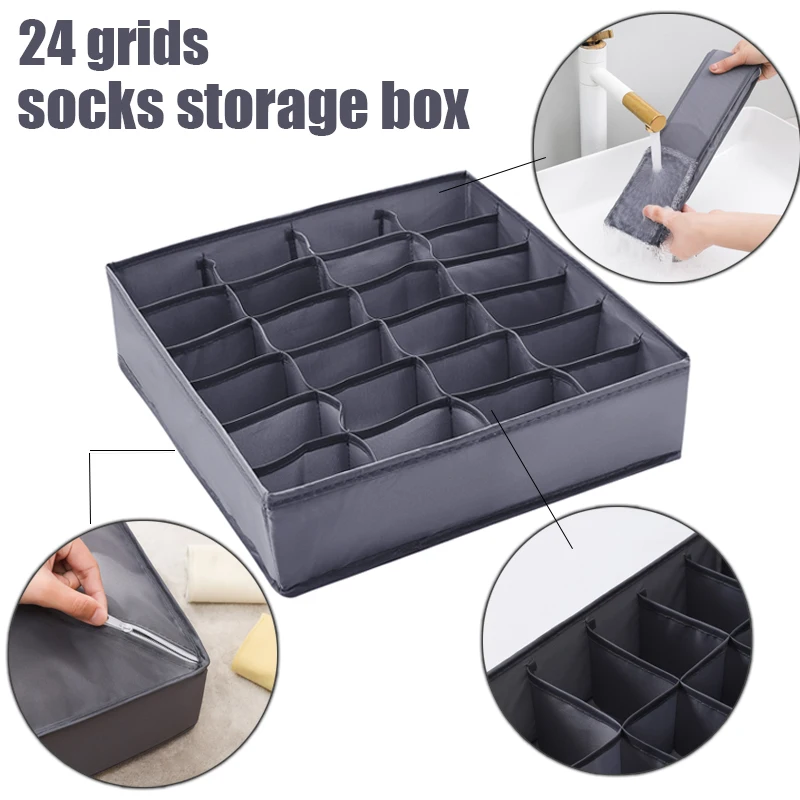 

24 Grids Sock Storage Underwear Organizer Boxs Foldable Cabinet Drawer Organizers Clothes Closet Underpants Bra Storage Lade Box