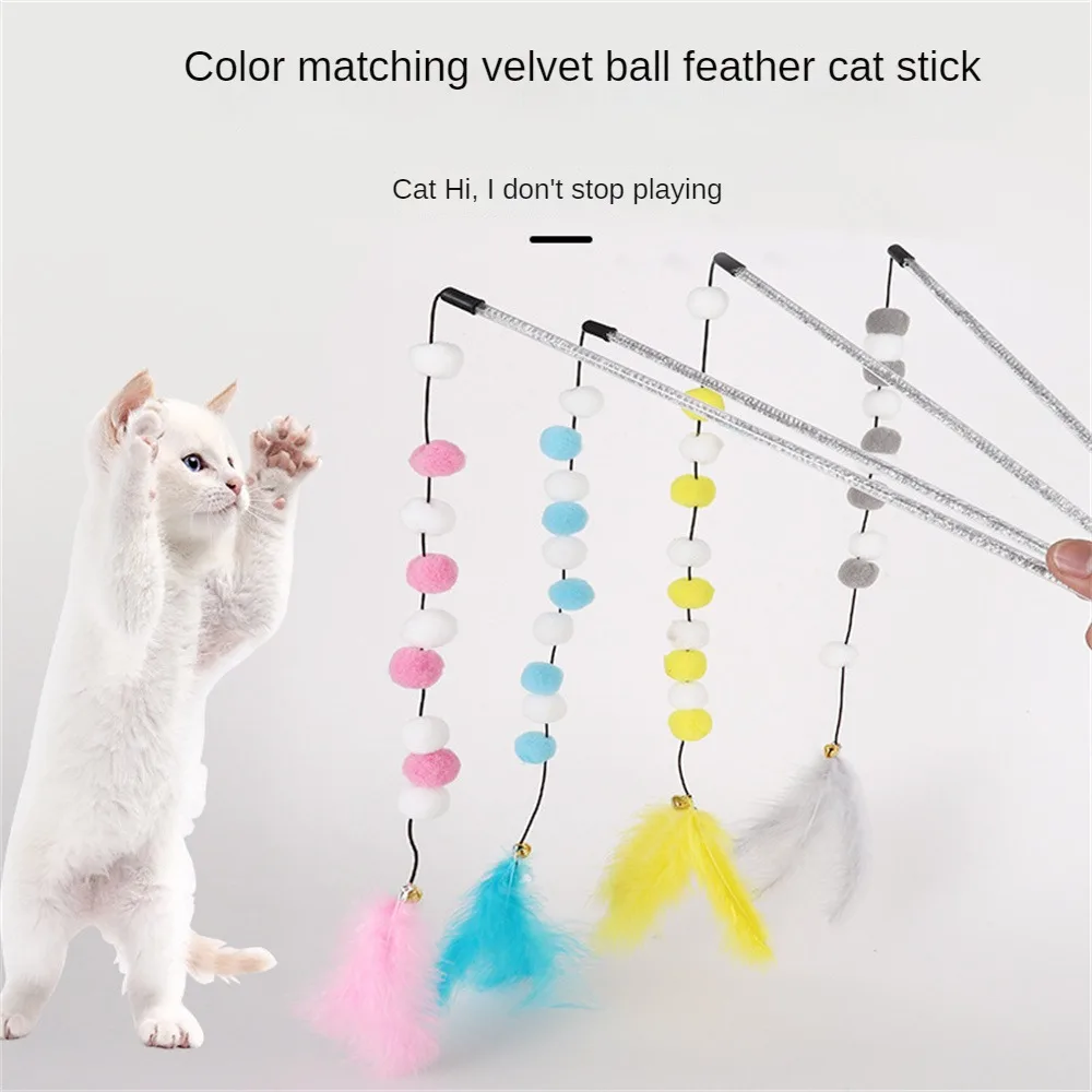 

Funny Cat Stick Cats Toy Playing Stick Plush Ball Interactive Feather Replacement Head Toys For Cats Pet Supplies Cat Accessorie