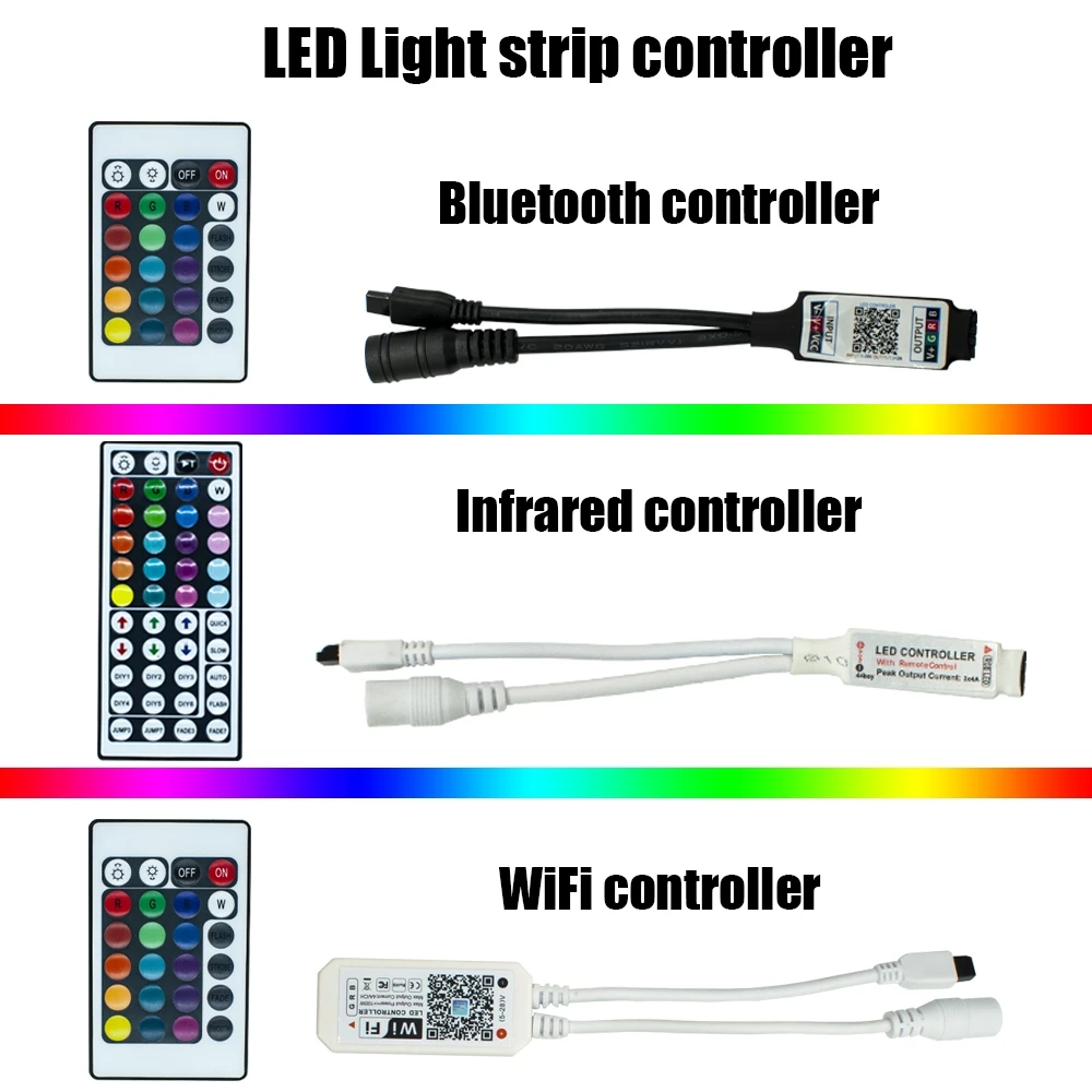 

Контроллер светодиодной ленты, 44 клавиши, светодиодный клавиши, ИК, Bluetooth, Wi-Fi, RGB, пульт дистанционного управления диммером для SMD 3528 5050 свети...