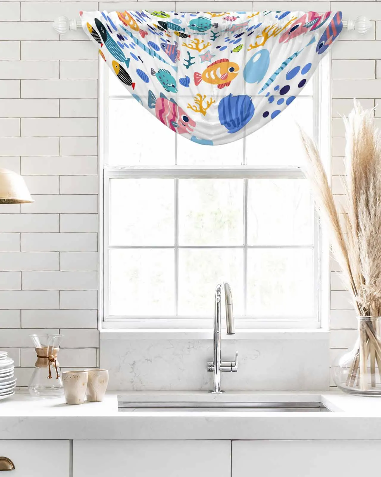 Шторы с мультяшными животными рыбками кораллами ракушками прозрачные Занавески