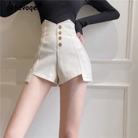 korean style chic y2k shorts women summer button black high waist wide leg pants slim casual women bf streetwear fashion simple
