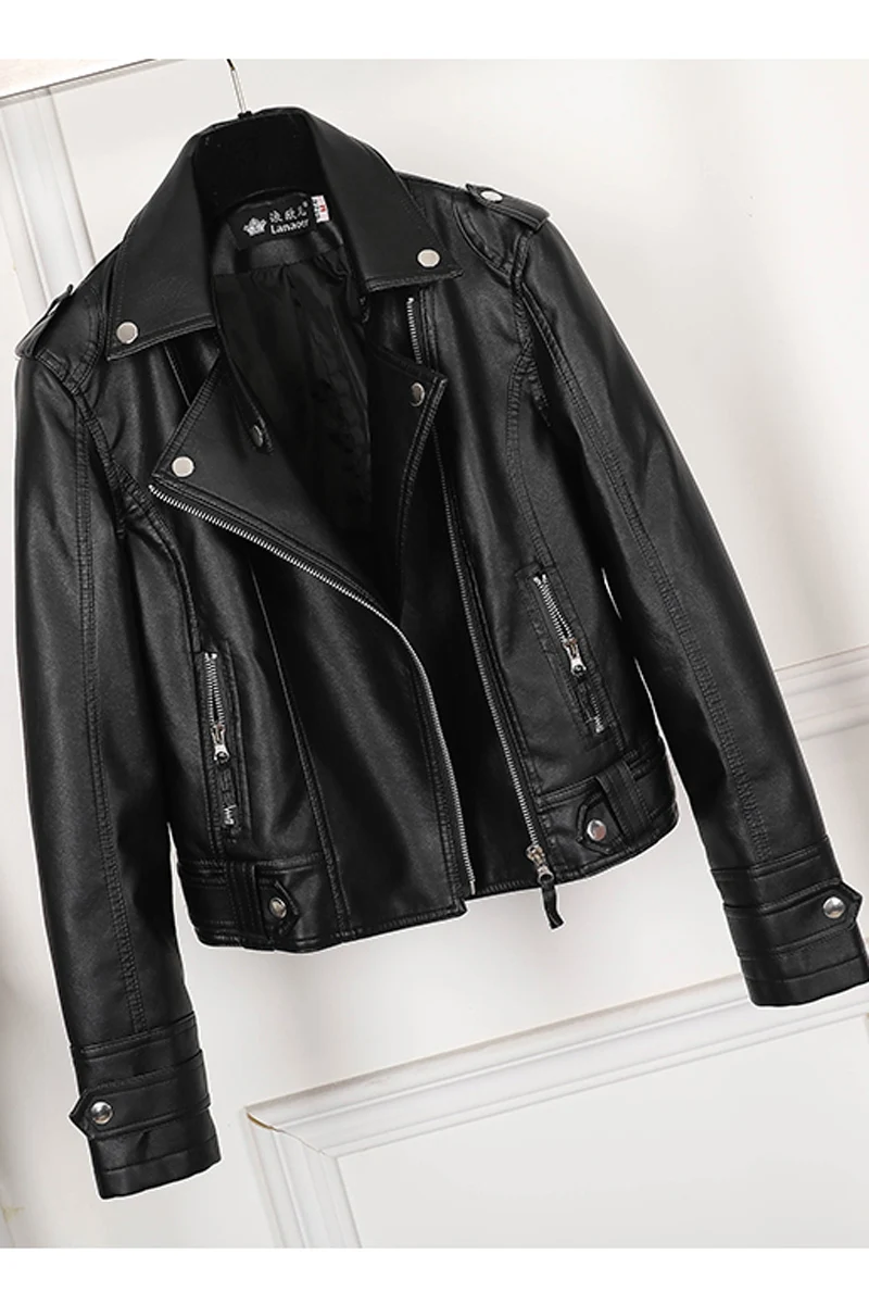 short leather coat women's autumn  winter 2022 white short fit fashionable motorcycle Korean pu leather jacket short clothes