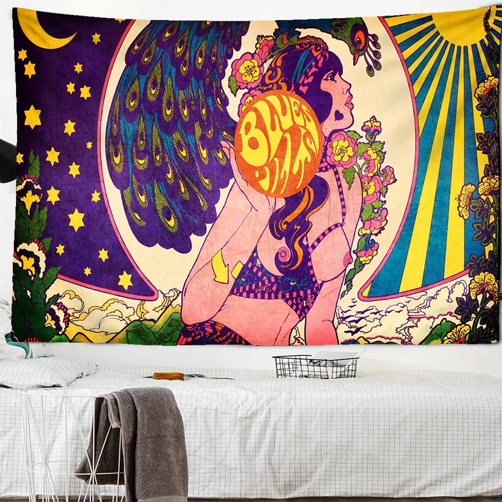 

Bohemian Sun Moon Tapestry Wall Hanging Psychedelic Art Tapestries Wall Cloth Psychedelic Women Yoga Carpet Boho Decor