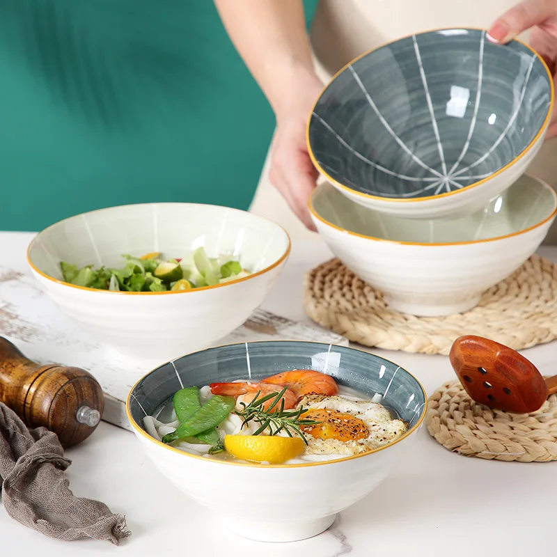 

7-inch Bucket Hat Noodle Bowl Simple Nordic Style Underglaze Ceramic Tableware Salad bowl Noodle Bowl Soup Bowl Ramen Bowl