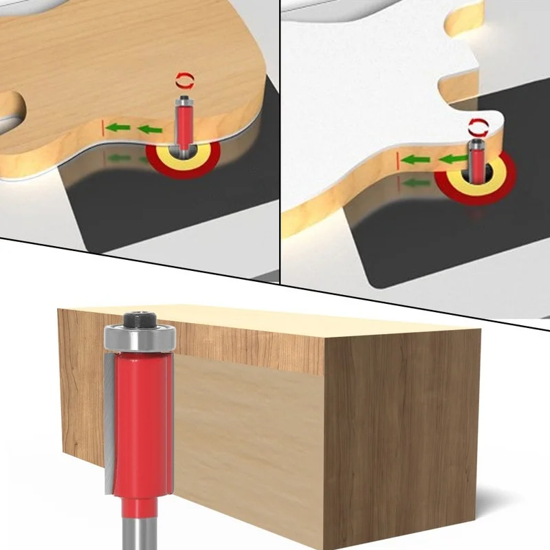 

New 6mm 1/4" Shank Flush Trim Router Bits End Mill for Wood Lengthened Trimming Cutters with Bearing Woodworking Tool End Mill