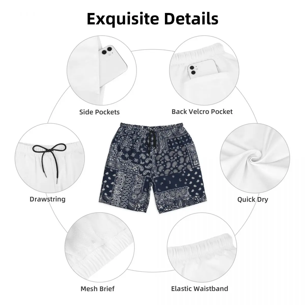 Синяя Бандана Платок Пейсли пляжные шорты летние абстрактные повседневные