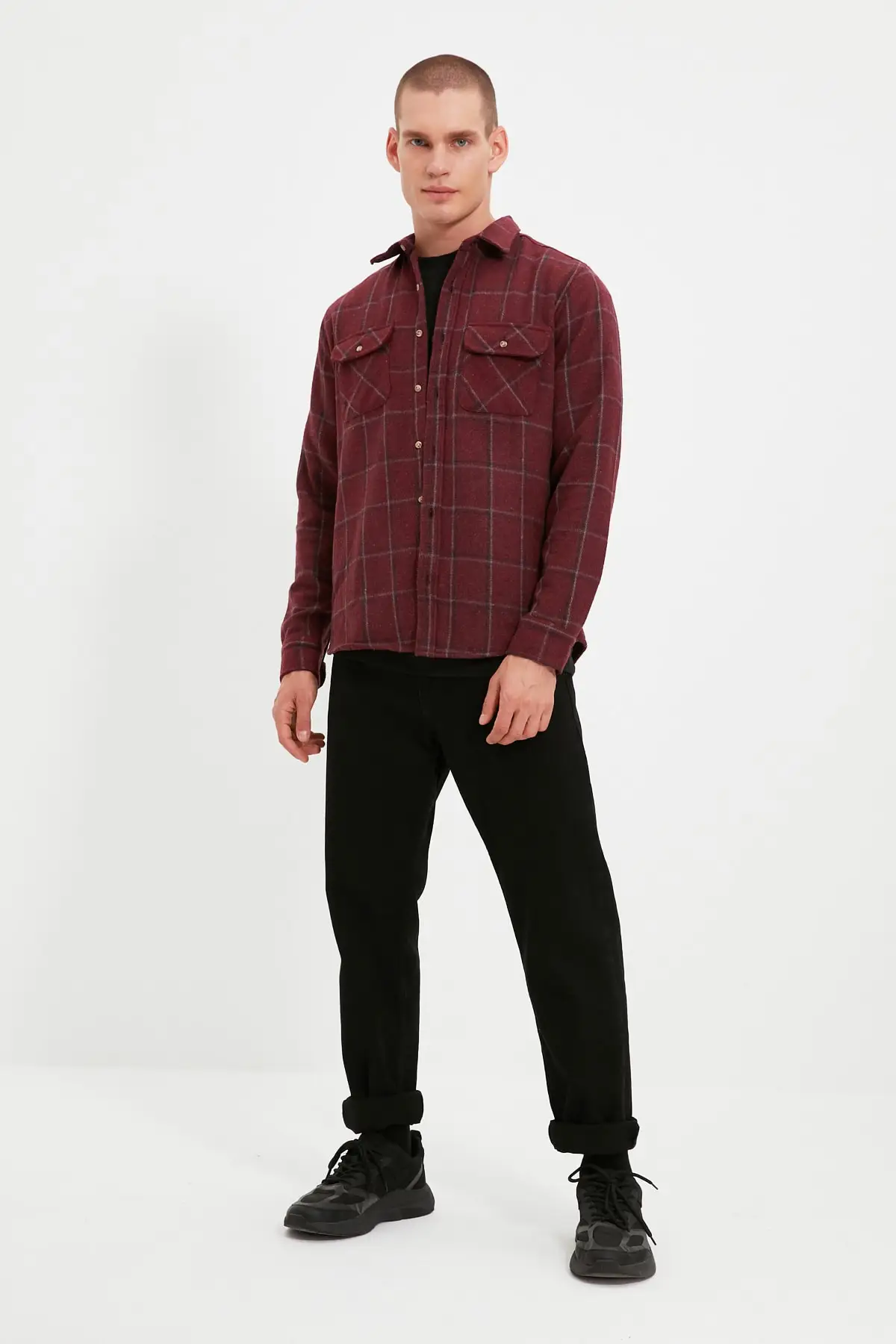 

Men's Regular Fit long sleeve double pocket plaid shirt TMNAW20GO0485