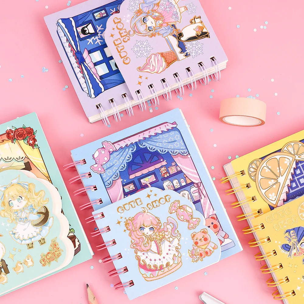 

4 шт./лот, Kawaii, маленький магазин, мультяшная катушка, карманная книга 10,5*14 см, бумага на подкладке, толстый блокнот, подарок, креативные Детск...