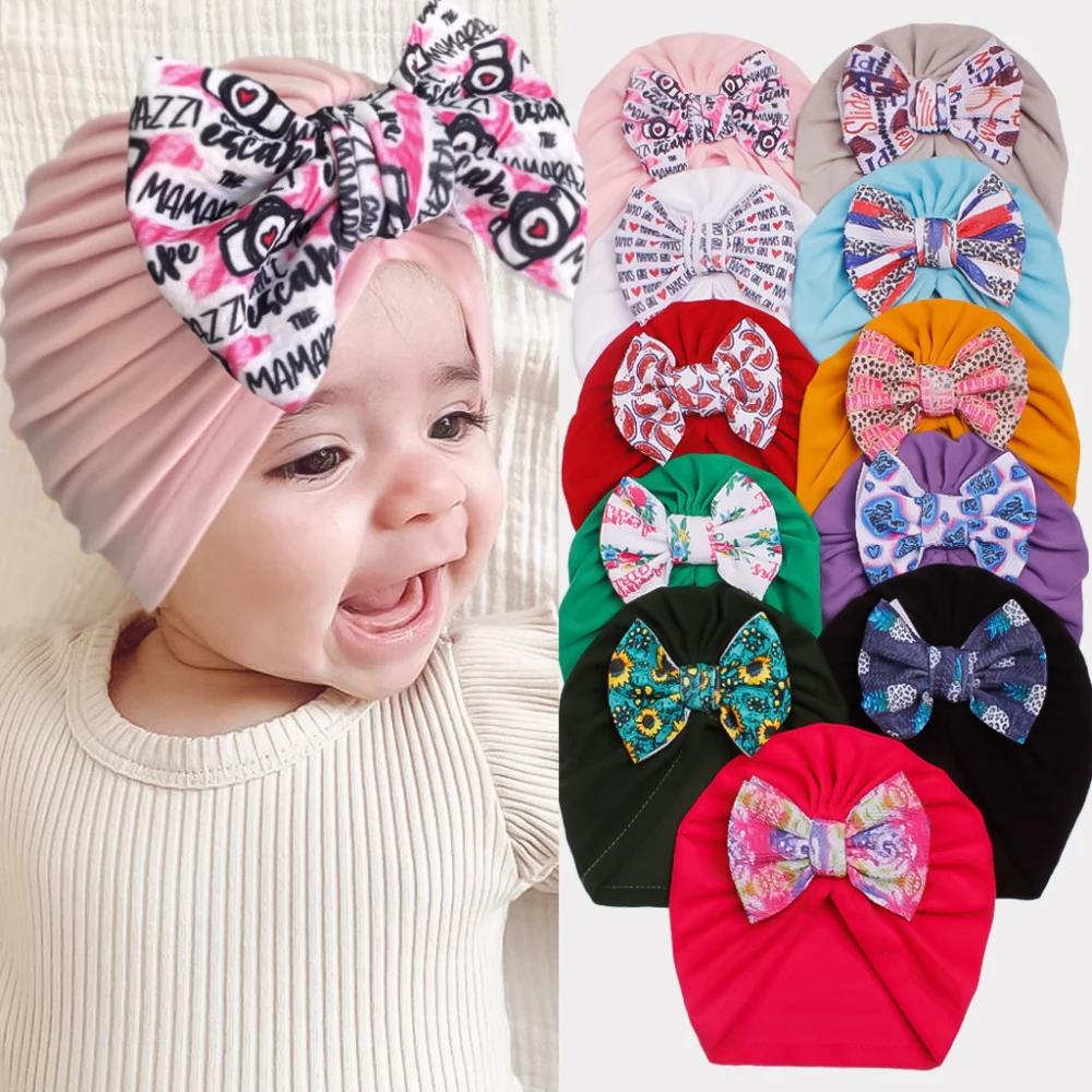 New European and American Children's Hat Baby Little Flower Bow Tie Baotou Hat Baby Thin Girls' Hat Newborn Accessories