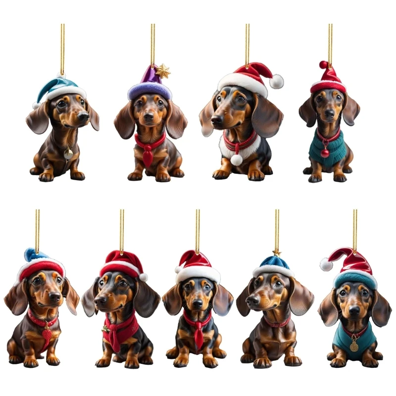 

Whimsical Cartoon Dog Car Hangers Decors Car Pendant Bright Christmas Tree Ornament Add Touch of Cuteness to Holiday