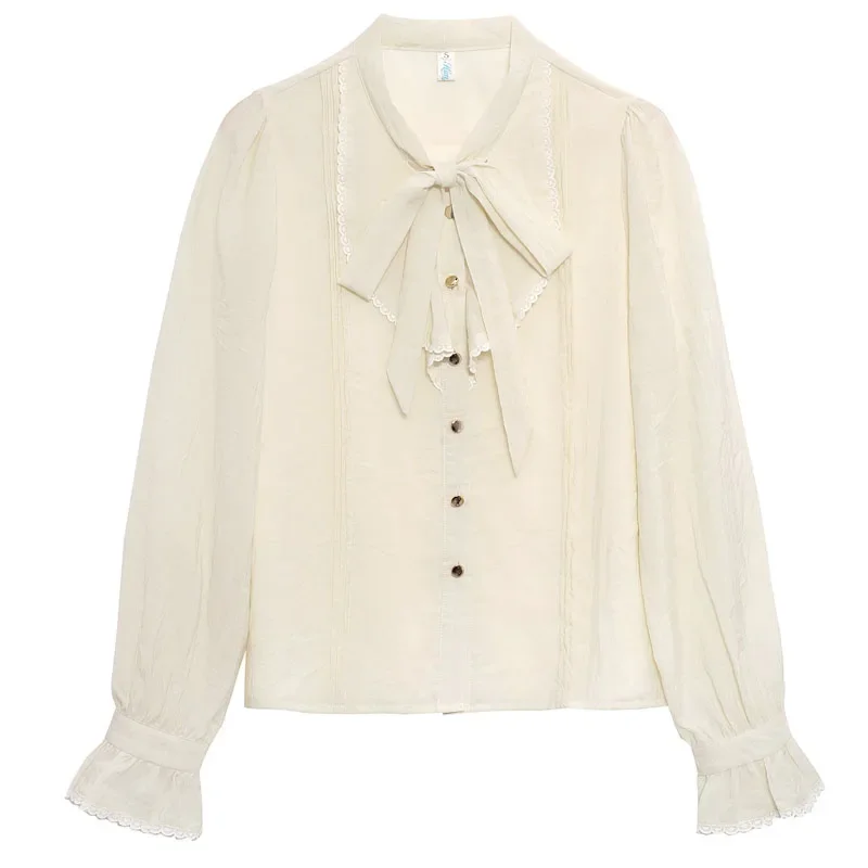 Модная офисная женская рубашка с длинным рукавом и бантом шифоновая блузка