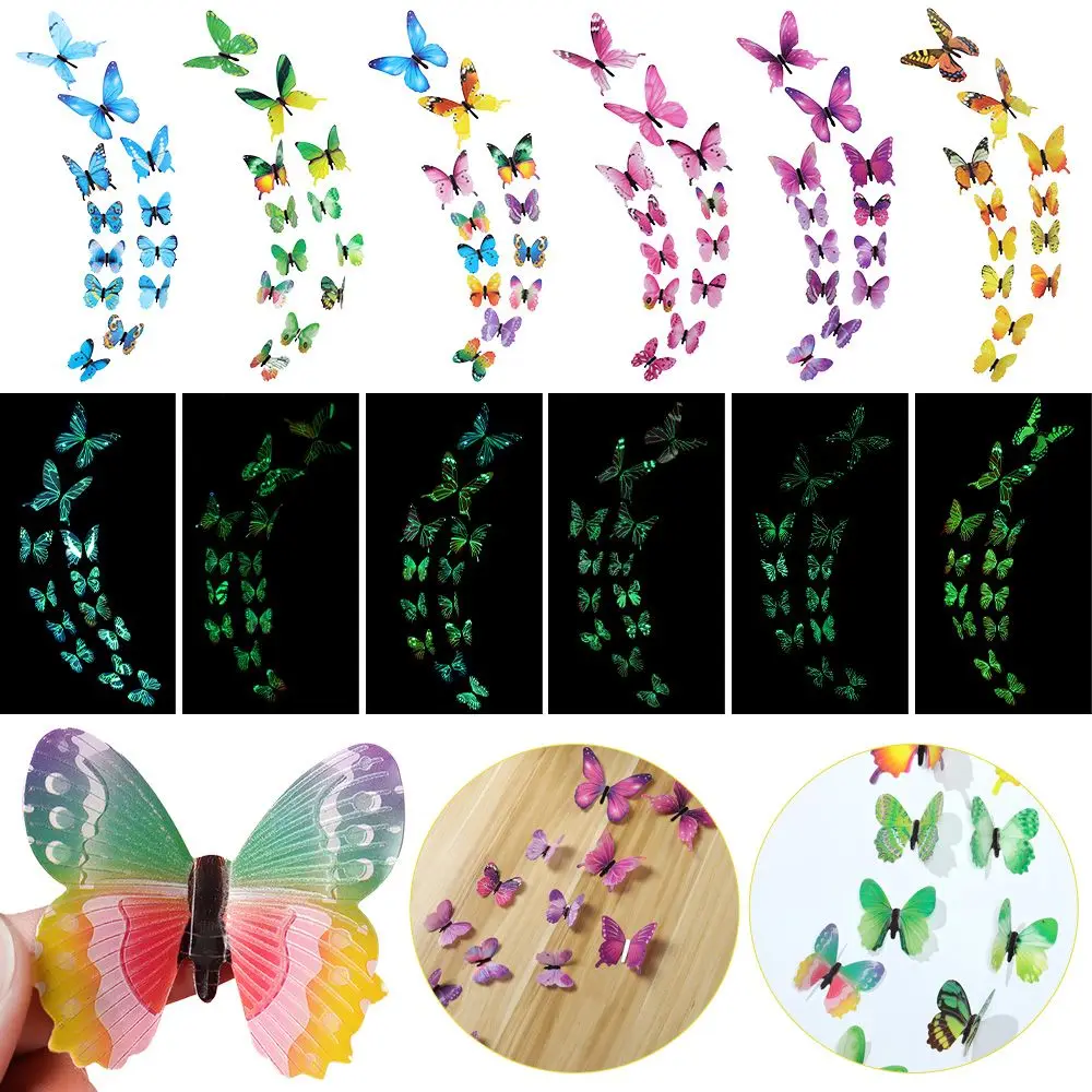 

Home Decoration Party Supplies Colorful 3D Butterfly Stickers Luminous Decals Glow In the dark Butterflies Stickertjes