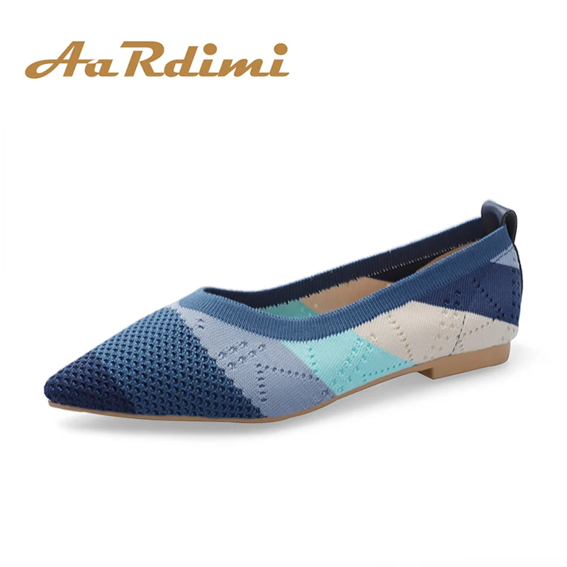 

AARDIMI Fashion Colorblock Knit Women's Shoes Women's Pointed Toe Flat Fashion Spring and Autumn Shoes Pumps British Style Shoes