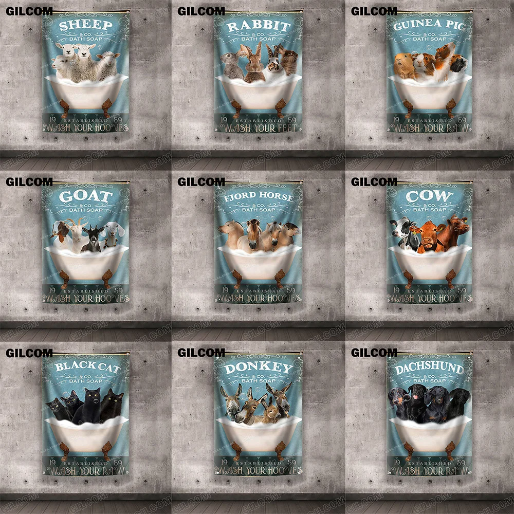 

Bathroom Flag Wash Your Farm Animals Sheep Rabbit Pig Advertise Logo Sports Outdoor Club Digital Printing Banner Brass Grommet