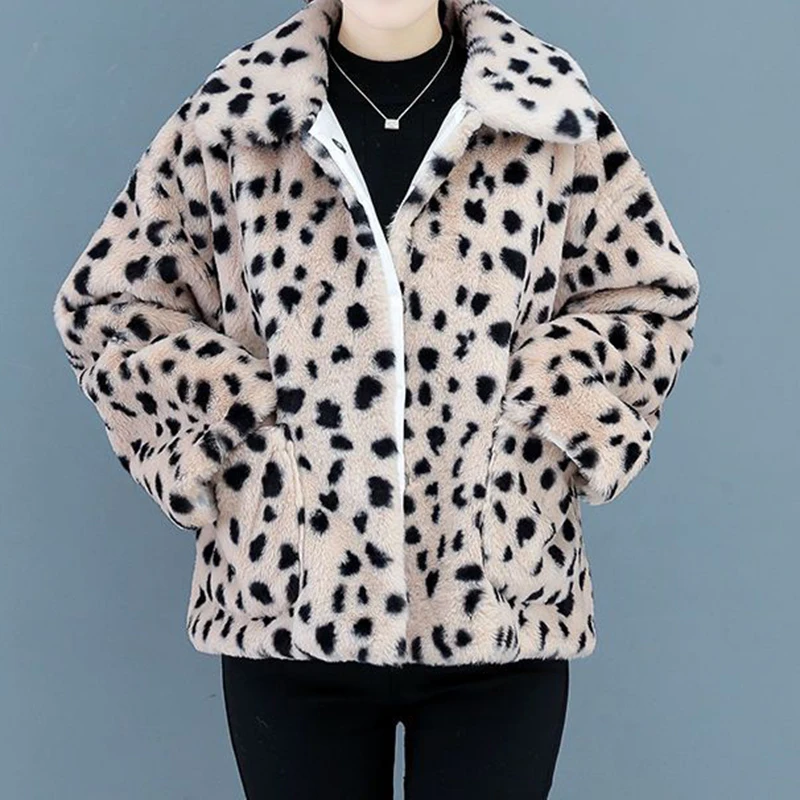 fur coat women's Korean  loose 2022 autumn and winter  cotton thickened leopard print short wool coat top  jackets for women
