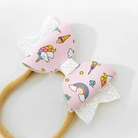 2022 baby headband sequins hair bows cartoon for chidlren elastic hairband leather print bow princess girls hair accessories