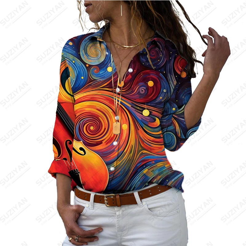 

Summer new ladies shirt notes color blooming 3D Indian lady shirt casual style Ladies shirt fashion loose trend lady shirt