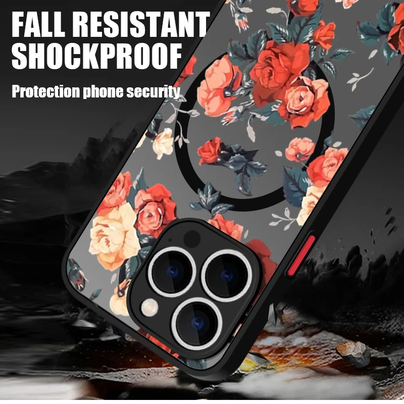 Магнитный чехол с цветком сакуры для iPhone 15 Pro Max 11 12 13 14 16 беспроводной зарядки Magsafe