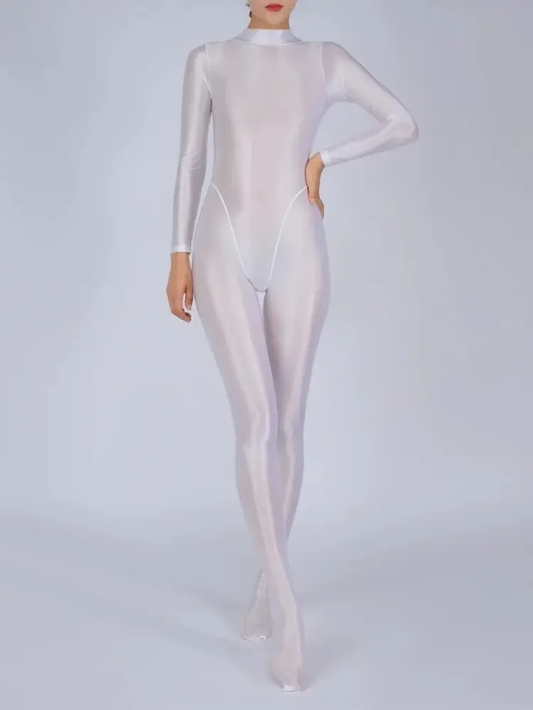 Блестящий воротник-стойка на молнии сзади комбинезон боди с высоким вырезом