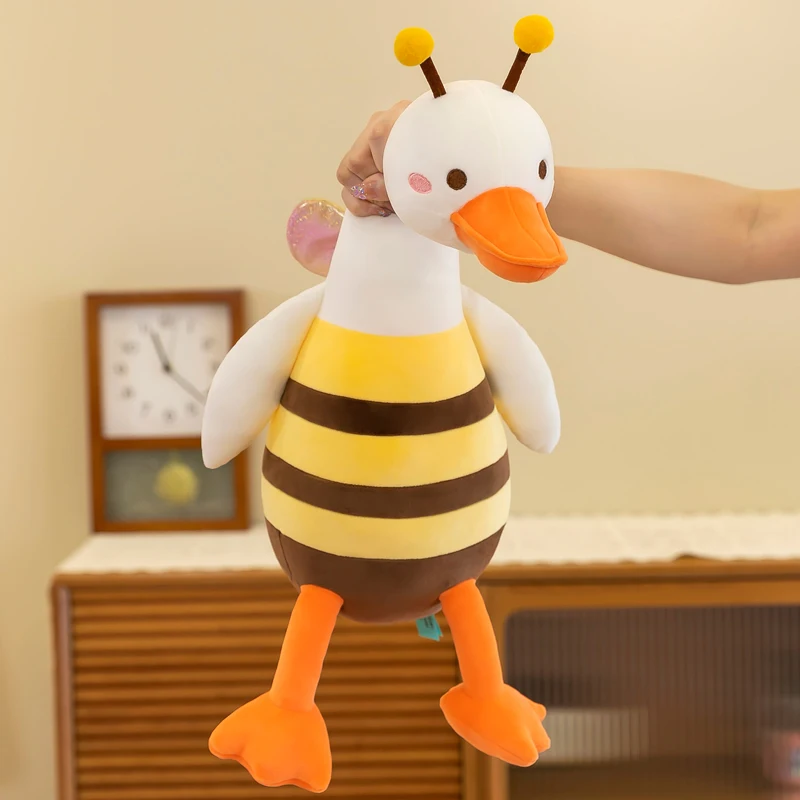 

110cm Cute Soft Bee Big White Goose Plush Toys Office Nap Stuffed Animal Pillow Home Comfort Cushion Gift Doll for Kids Girl