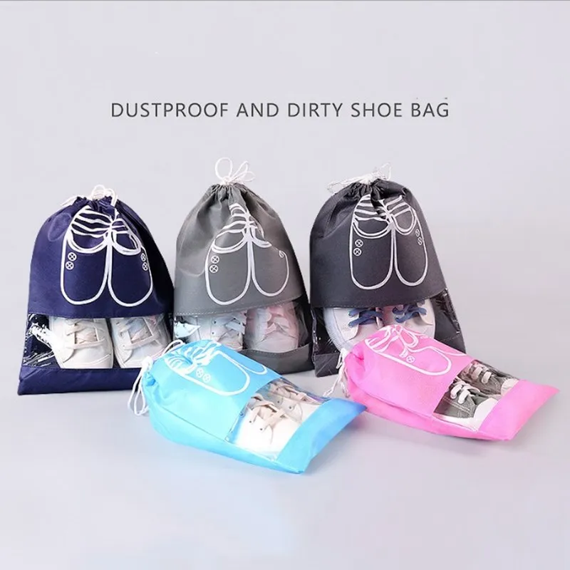 

Мешок для хранения обуви из нетканого материала, 1 шт., карман на шнурке, мешок для пыли, чехол для обуви, для путешествий, дома
