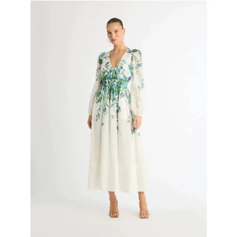 NicheTrendy женское элегантное длинное платье фея кимоно с принтом U-образным вырезом